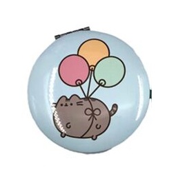 Vreckové zrkadlo v kovovom puzdre s mačičkou Pusheen Modrá