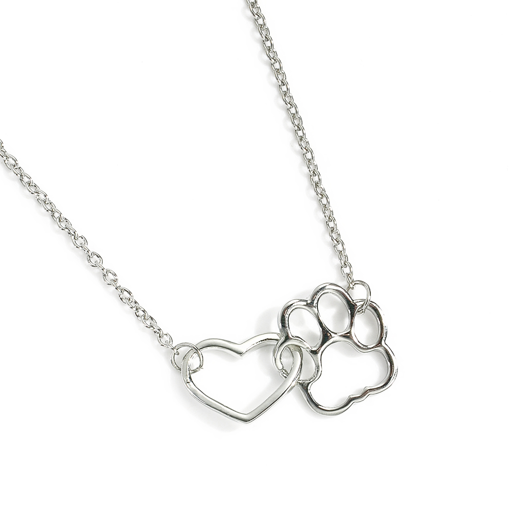 Mačací náhrdelník labka a srdiečko Farba: stříbrná