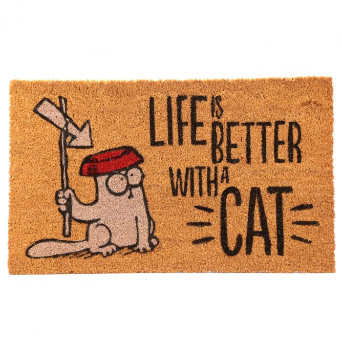 Rohožka Simon's Cat z kokosového vlákna "Life is better with a cat" (Simons Cat)