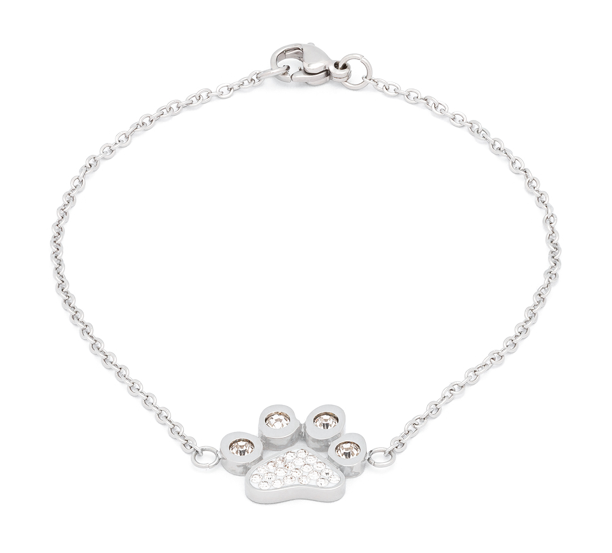 Náramok s mačacou labkou a kryštálmi - chirurgická oceľ