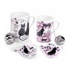 sada set na čaj hrnček podložka sitko čajítko mačka s mačkou mačacie s mačkami porcelán