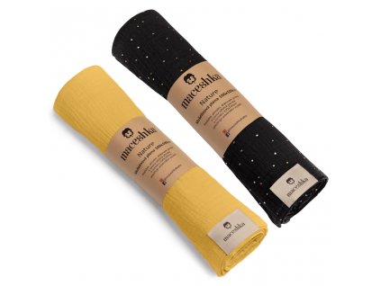 Mušelínová plena Maceshka Nature 2ks - Noir zlatý puntík+ Mimosa