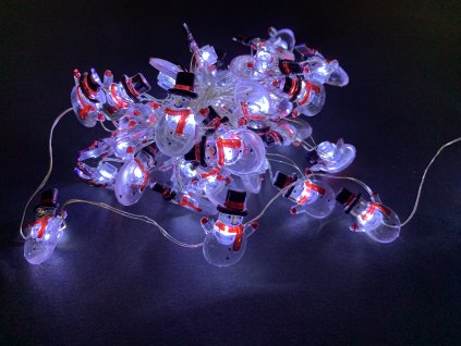 Vnitřní vánoční mini řetez - ve tvaru sněhuláka až 40 led na baterie (Osvětlení Studená bílá 2m - 20 led diod)