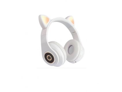 Bezdrátová bluetooth sluchátka RGB LED - Kočičí uši (bílá)