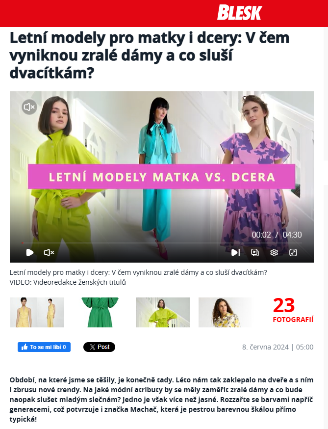 Letní modely pro matky i dcery: V čem vyniknou zralé dámy a co sluší dvacítkám? Rozhovor a video s Terezou a Pavlou v Blesk pro ženy 🎥
