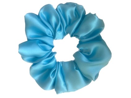 Azurová - saténová scrunchie gumička