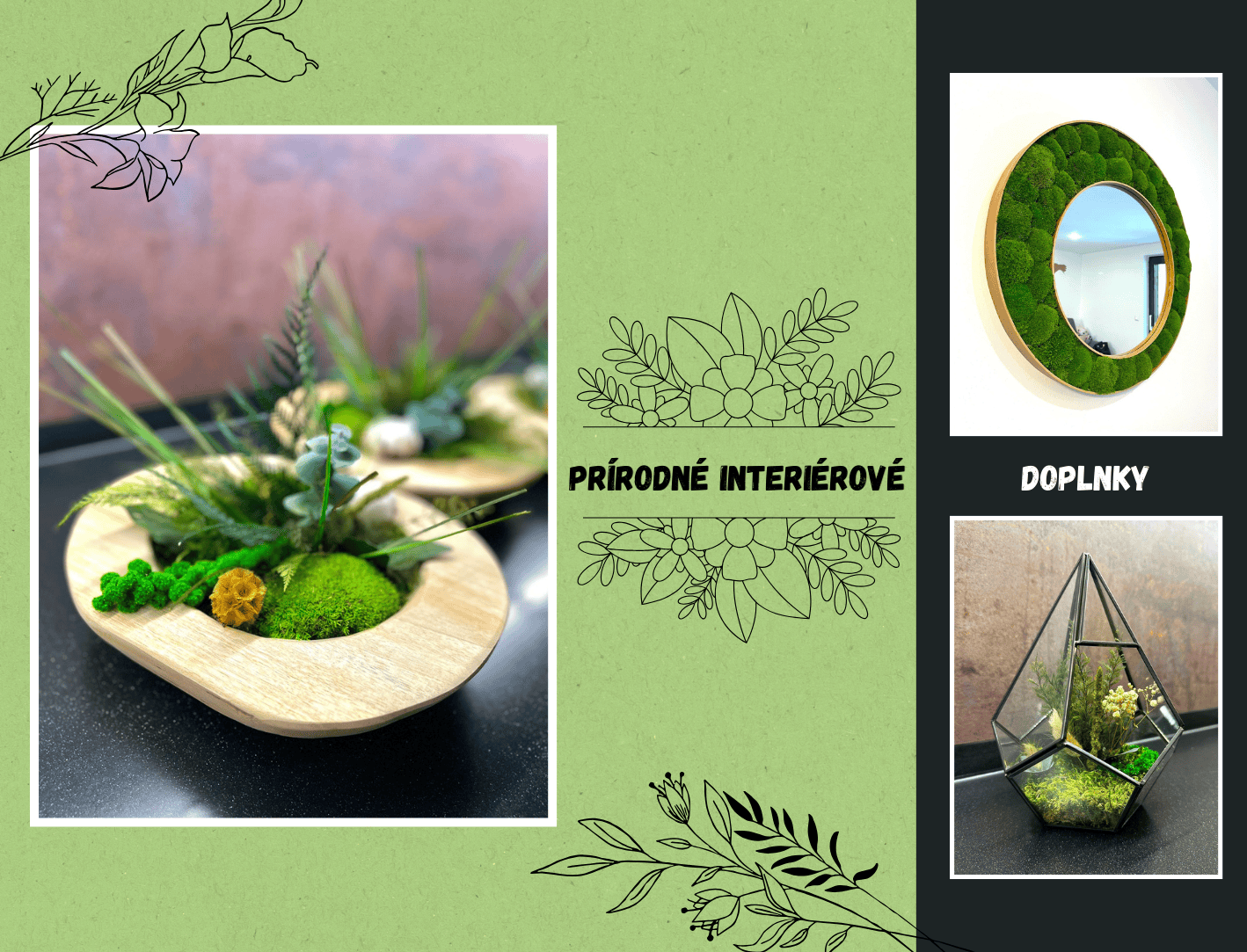 Machové obrazy, machové dekorácie, srabilizovaný mach, Preserved Moss