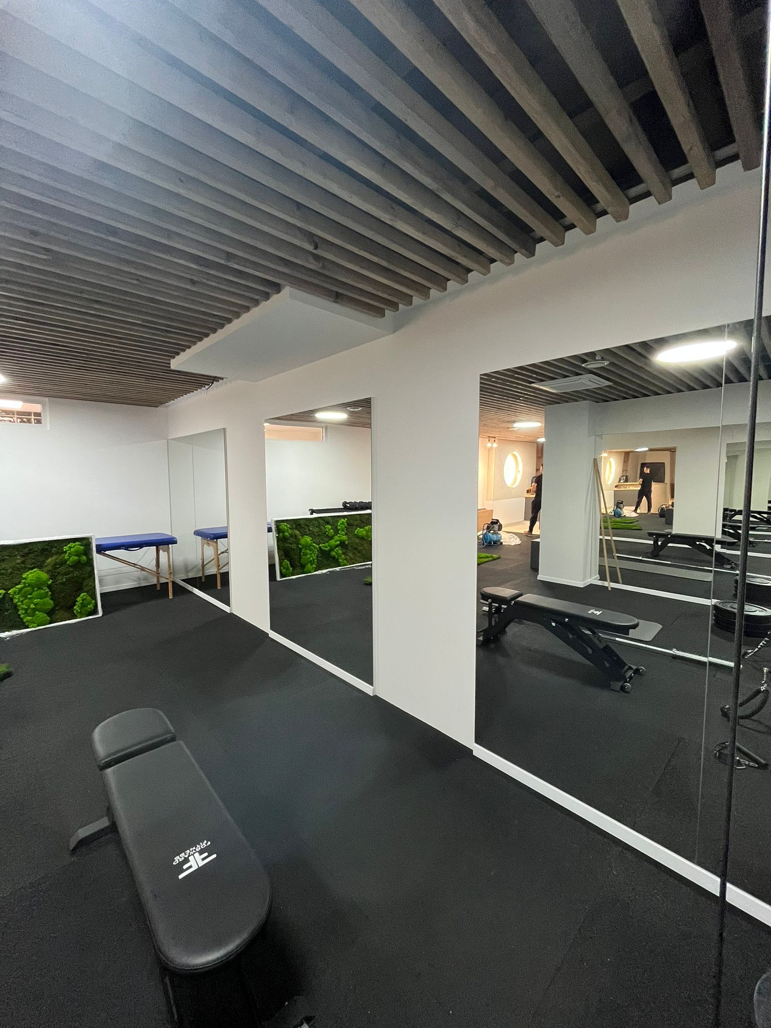 Prostor Cíger Rehab před mechovou stěnou