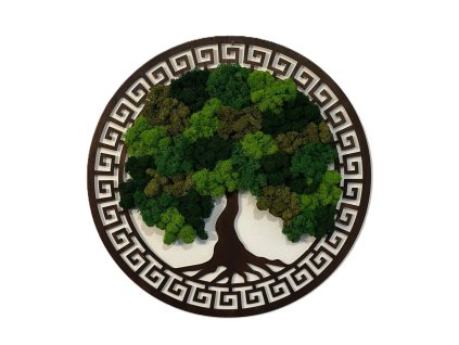 Machový obraz - Strom života s ornamentom hnedá - lišajník mix