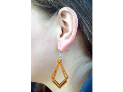Dřevěné naušnice, geometrické #001, nerezová ocel, 2,5x4,2 cm, 1 pár