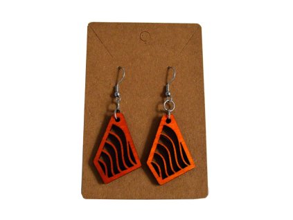 Dřevěné naušnice, nepravidelný diamant #008, nerezová ocel, 2,2x3,5 cm, 1 pár