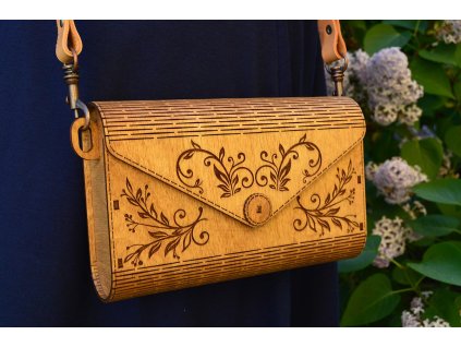 461 461 celodrevena damska kabelka se svetlym popruhem barva palisandr 20x12 5x4 5cm