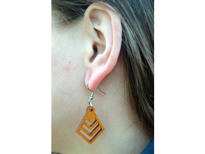 Dřevěné naušnice, geometrické větší #016, nerezová ocel, 3,3x4,5 cm, 1 pár