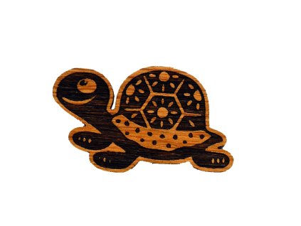 Dřevěná brož, dubová, želva 1ks, připínací