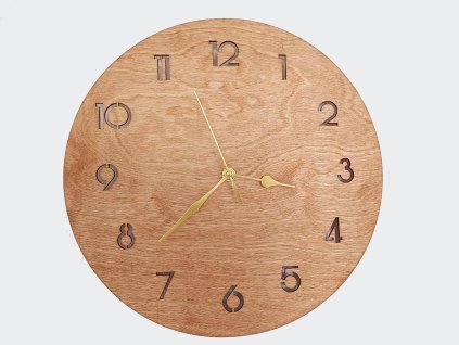 647 1 nastenne hodiny prumer 32cm svetly dub zlate rucicky