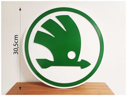 3D Dřevěný obraz - znak ŠKODA 30,5x30,5cm  + dárek - STYLOVÝ PŘÍVĚSEK NA KLÍČE ŠKODA ZDARMA