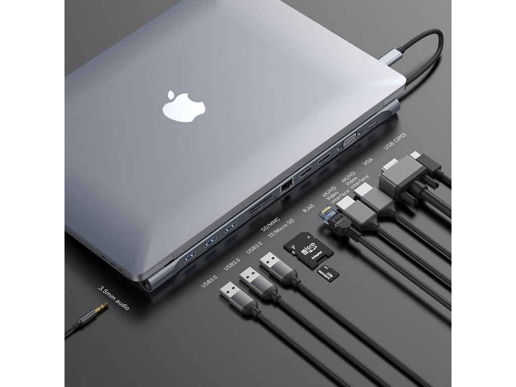 baseus enjoyment series type c notebook docking station 10v1 pd 2x hdmi 4k vga lan rj45