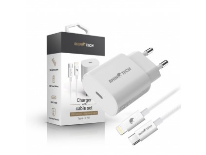 rhinotech 25w pd nabijeci adapter s kabelem usb c na lightning 27w 1m bila