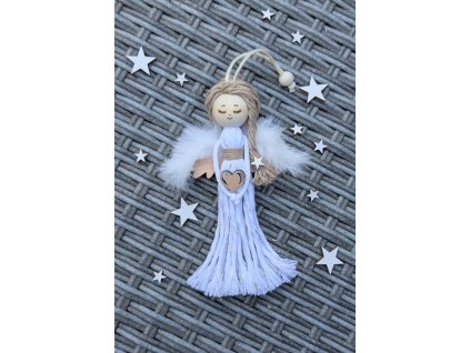Andělka přírodní se srdíčkem, vánoční ozdoba