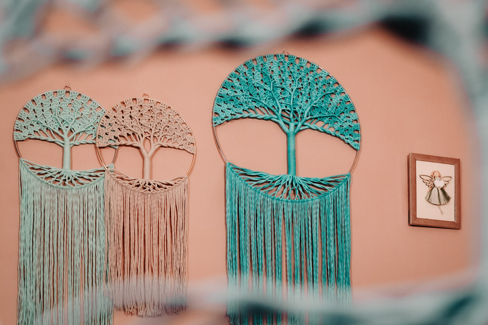 Macrame stromy života, andělky