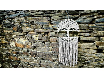 Strom života – Český lapač snů z macramé v krémové barvě Ručně vyráběná boho dekorace – originál z české tvorby