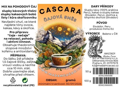 cascara slupky kavy a slupky kakaa s listy skorice bio obal