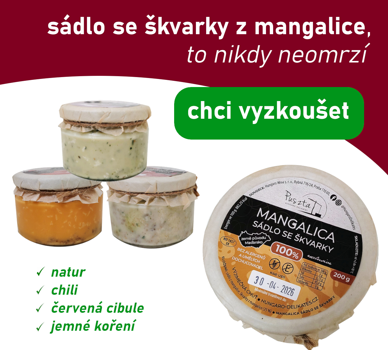 sádlo se škvarky z mangalice (různé druhy)
