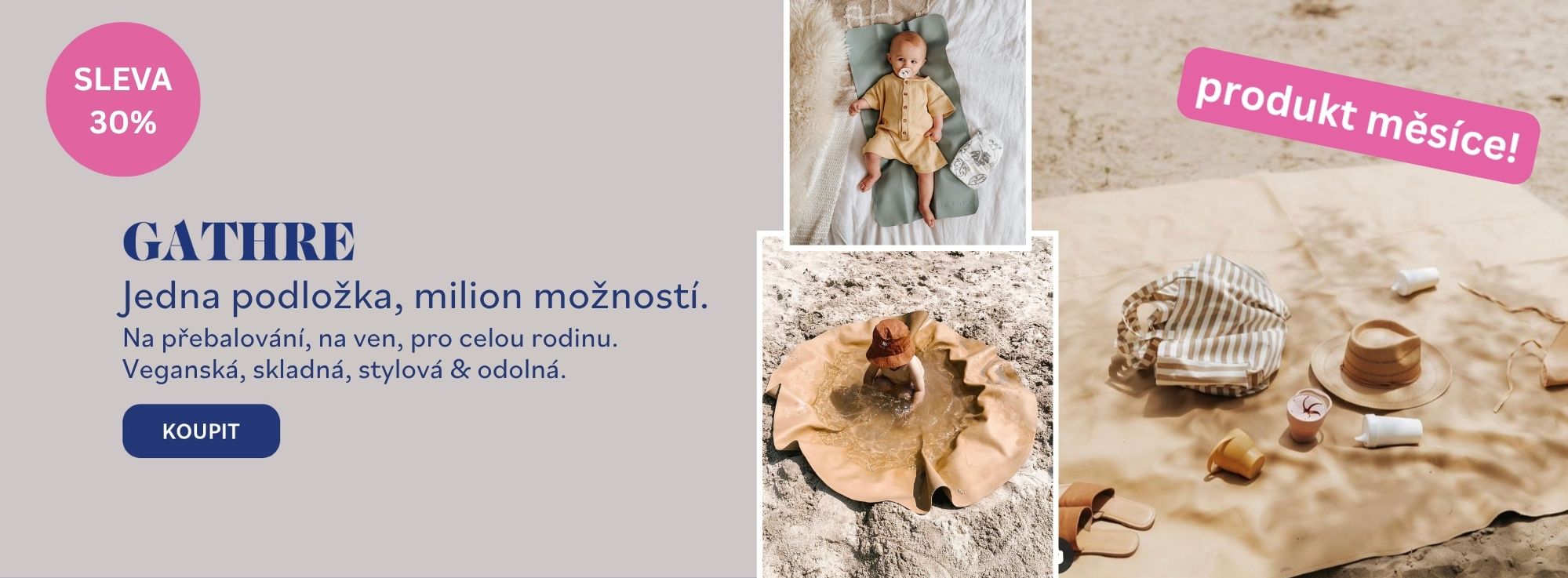 Jedna podložka, milion možností. Na přebalování, na piknik, na krásu. Veganská, skladná, stylová.