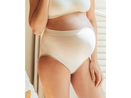 Cache Coeur Organic Bezešvé těhotenské kalhotky s vysokým pasem smetanové_1