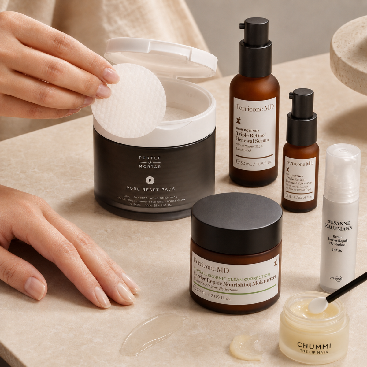Dermocycling rutina s exfoliací retinolem regenerací a SPF