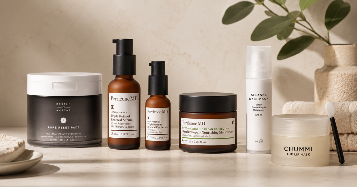 Produkty do dermocycling rutiny exfoliace retinol hydratace regenerace a SPF