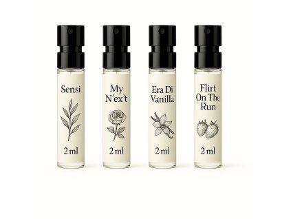 freepik create a set of 4 perfume sample bottles on a whit 27283