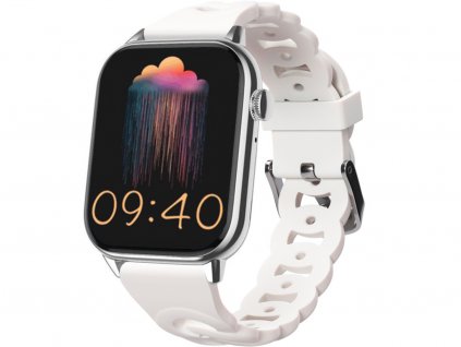 Chytré hodinky Madvell Pulsar s bluetooth voláním a EKG stříbrná s bílým silikonovým řemínkem Bloom