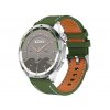 Chytré hodinky Madvell Pathfinder s bluetooth voláním stříbrná s zeleným rámečkem a koženým řemínkem