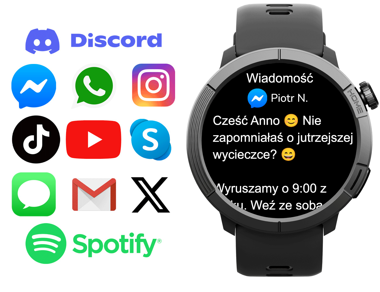 Wiadomości, emoji i szybkie odpowiedzi w zegarku Madvell Active 3 Pro