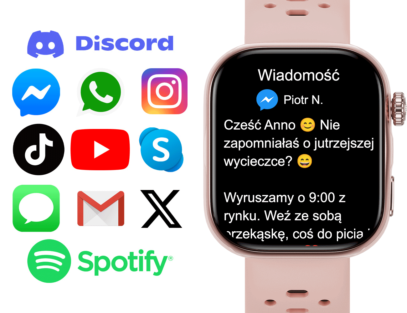 Wiadomości, emoji i szybkie odpowiedzi w zegarku Madvell Pulsar 3 Pro