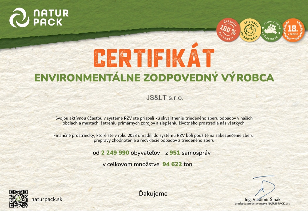 Sme environmentálne zodpovedný výrobca