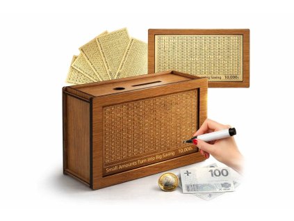 Dřevěná pokladnička s počítadlem na úspory