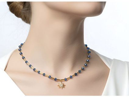 Náhrdelník STAR - petrolejová / rubínová