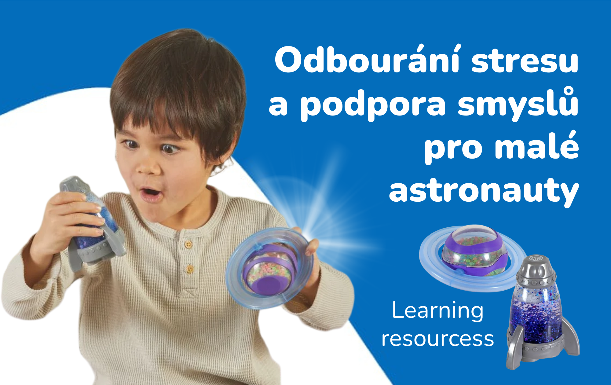 Odbourání stresu a podpora smyslů pro malé astronauty: Dětská senzorická sada Raketa a Planeta se svítícím efektem