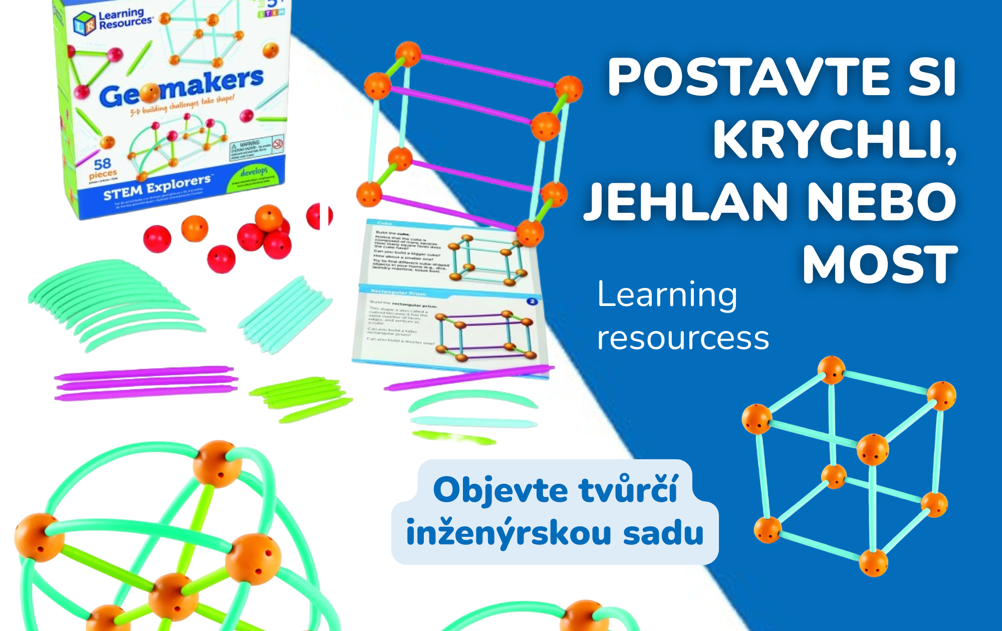Postavte si krychli, jehlan nebo most: Objevte tvůrčí inženýrskou sadu od Learning Resources