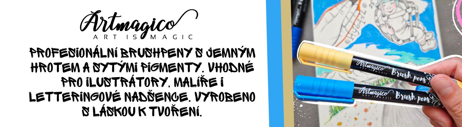 Profesionální brushpeny s jemným hrotem a sytými pigmenty. Vhodné pro ilustrátory, malíře i letteringové nadšence. Vyrobeno s láskou k tvoření.