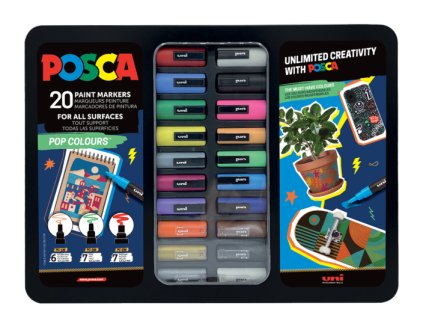 Posca marker set PC-1M/PC-3M/PC-5M, POP, PC-1M: 6 pcs, PC-3M: 7 pcs, PC-5M: 7 pcs, mix of colors (20 pcs)