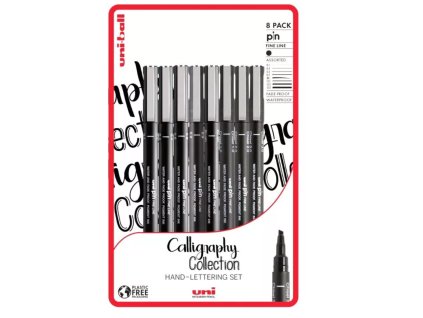 UNI PIN Calligraphy sada 8 ks linerů, černý