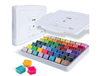 HIMI kvašové barvy - Jelly Cup Gouache Set - 56 Colours (White Case Edition)