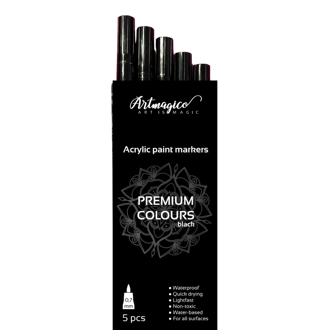 Artmagico akrylový popisovač 5 kusů černá 0,7 mm | 80142