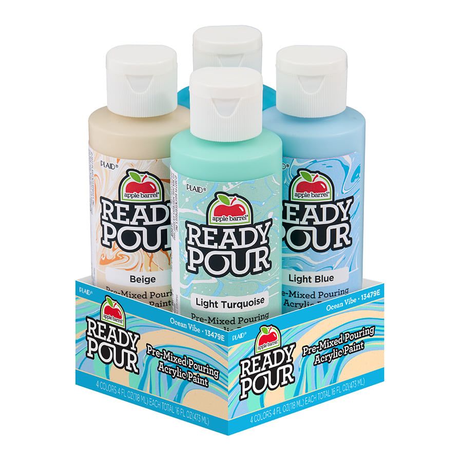 Apple Barrel Ready Pour™  set Ocean vibe - Akrylová barva pro pouring 4x118 ml