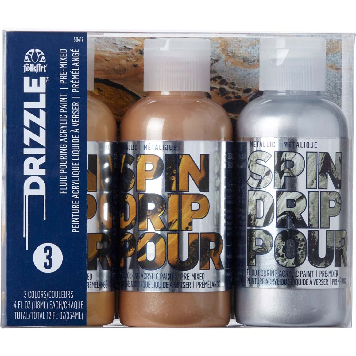 FolkArt Drizzle Premium mad metallic - Sada akrylových barev pro pouring