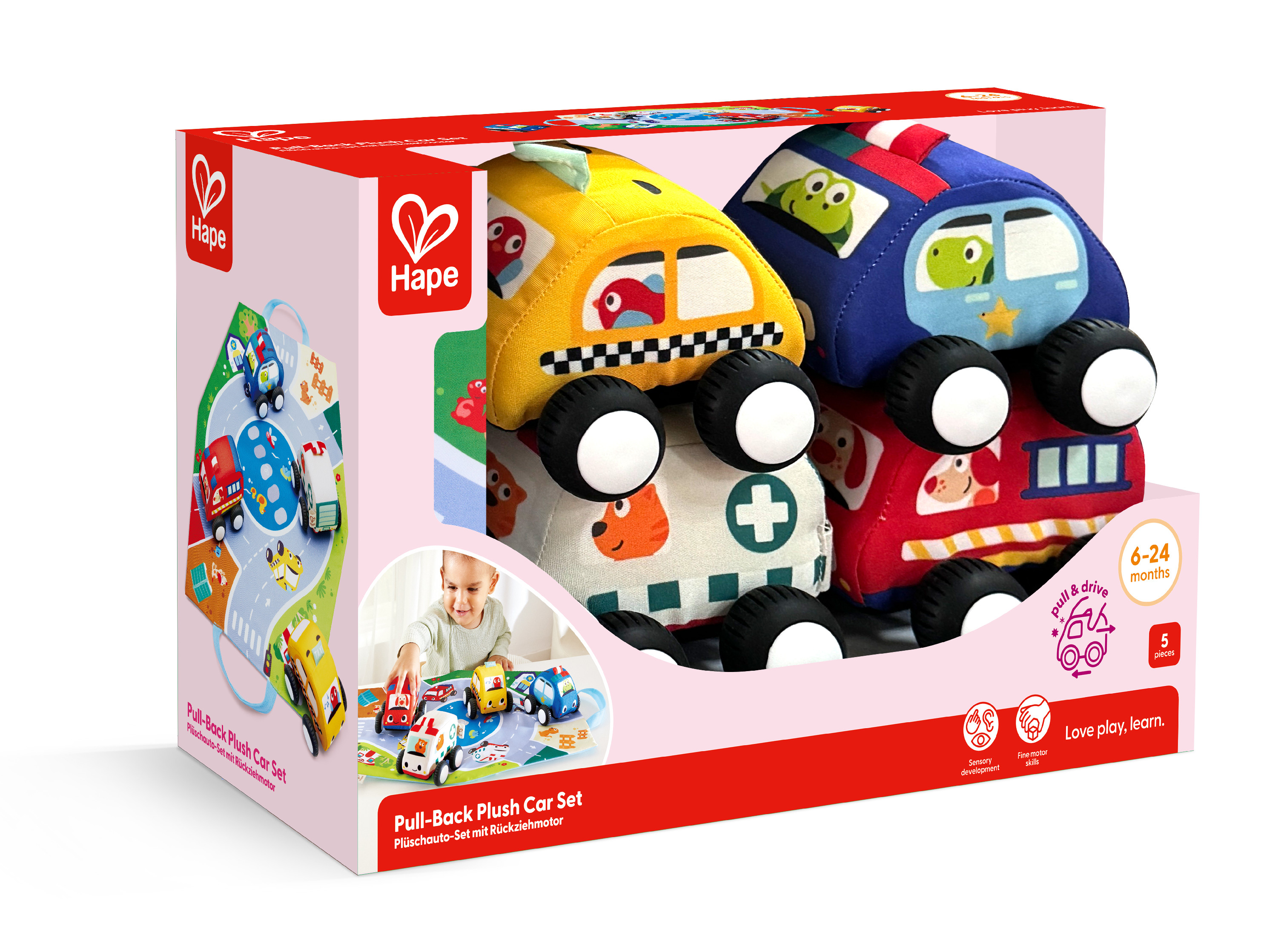 Hape – Měkoučká autíčka na zpětný chod (sada 5 ks)
