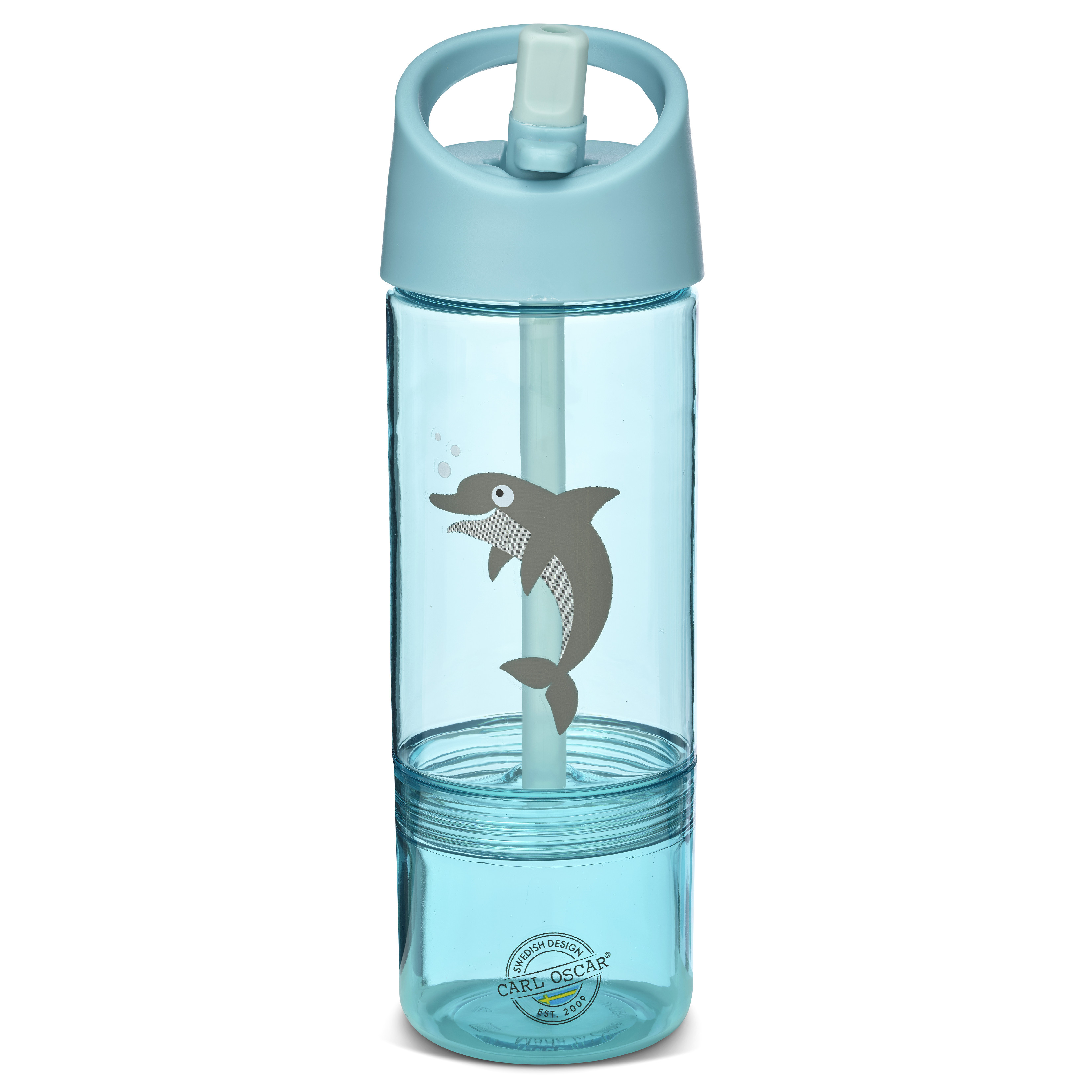 Carl Oscar - Water Bottle 2 in 1 Láhev na vodu 2 v 1 - modrá s delfínem